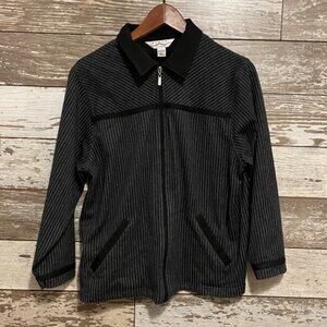 Blast Studio Petites Black Stripe Women's Zip Up Collared Sweater